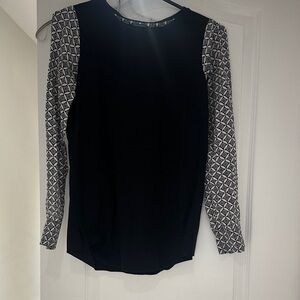 Club Monaco Black Blouse with Patterned Sleeves